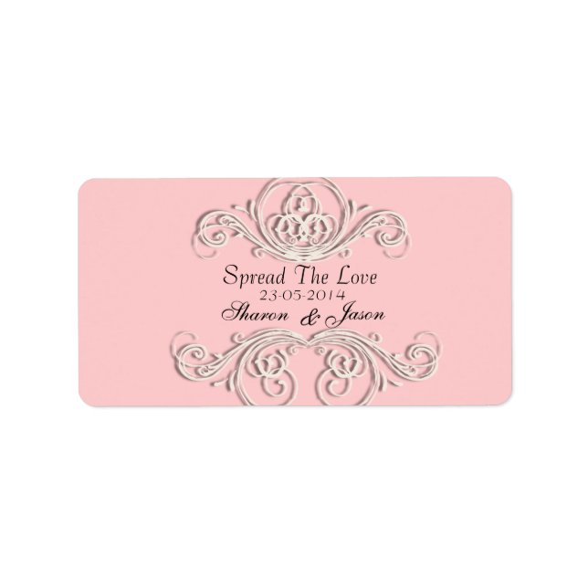Pink White Ornate Wedding Favor Labels (Front)