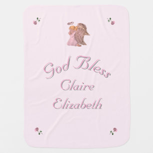 Pink & White "Our Angel" Customizable  Baby Blanket