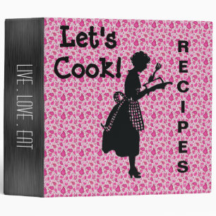 Pink White Paisley pattern Cookbook 3 Ring Binder