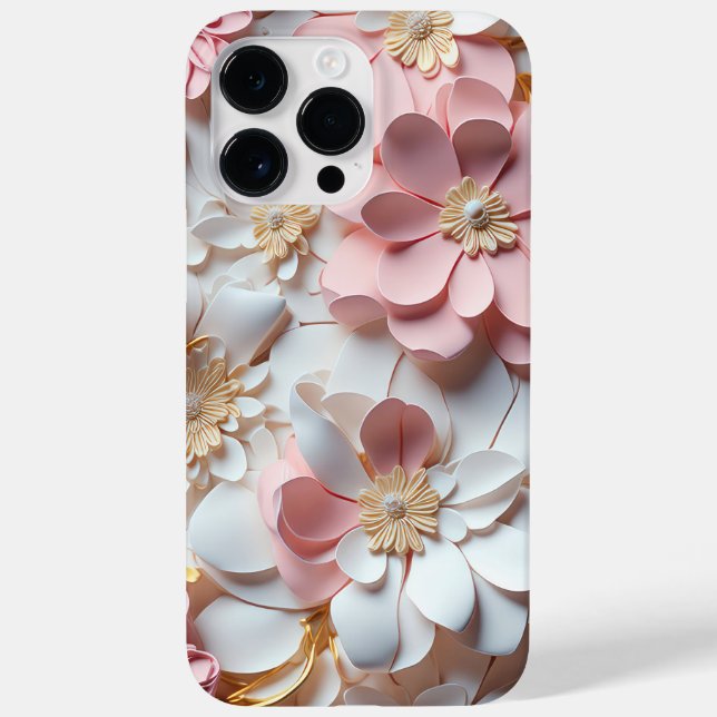 PINK & WHITE PAPER 3-D LOOK FLOWERS Case-Mate iPhone CASE (Back)