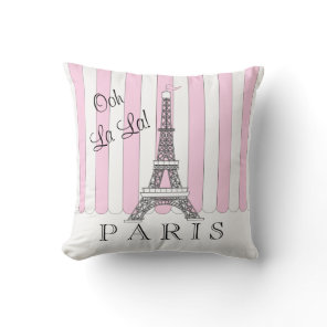 Pink | White Paris Eiffel Tower Ooh La La Throw Pillow