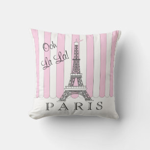 Pink White Paris Eiffel Tower Ooh La La Throw Pillow