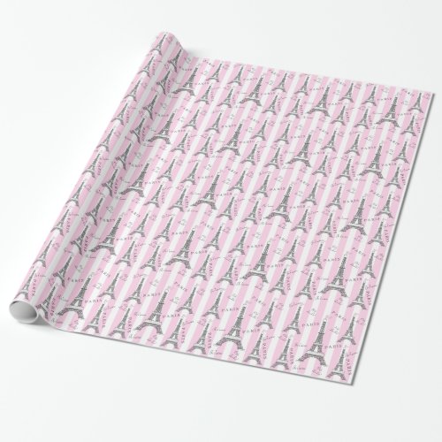 Pink  White Paris Eiffel Tower Wrapping Paper