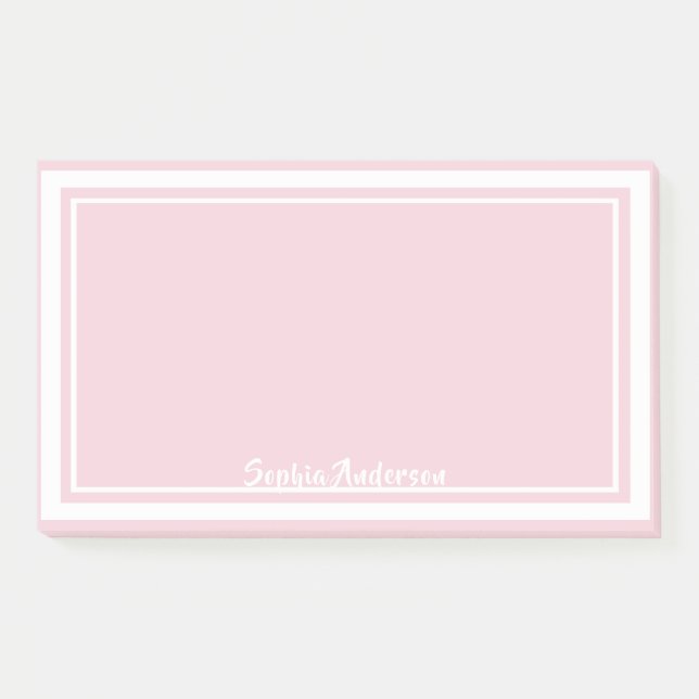 Pink white pastel monogram name post-it notes (Front)