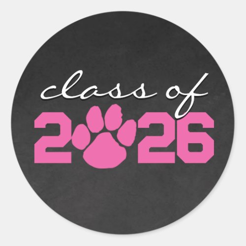 Pink  White Paw Print Chalkboard Graduation Classic Round Sticker