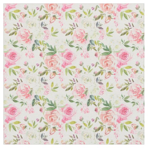 Pink White Peach Floral Roses Elegant Fabric