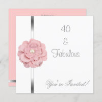 Pink White Pearl Flower Fabulous 40th Birthday Invitation | Zazzle