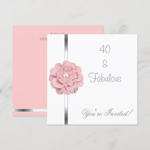 Pink White Pearl Flower Fabulous 40th Birthday Custom Announcements