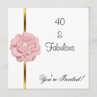 Pink White Pearl Flower Fabulous 40th Birthday Invitation
