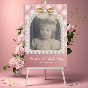 Pink White Pearls 100th Birthday Childhood Photo Foam Board