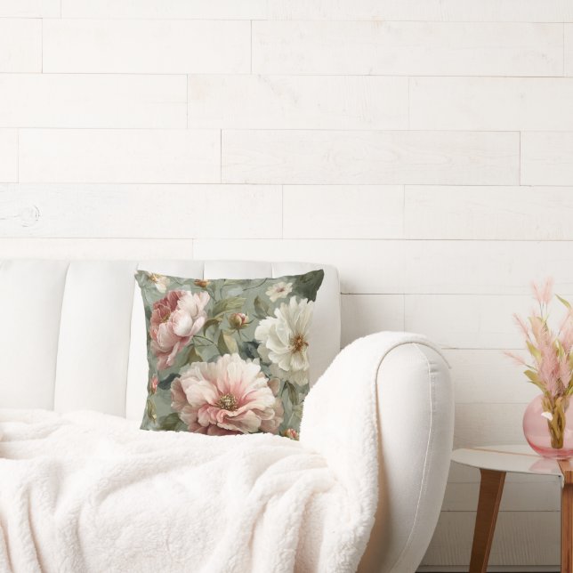 Pink & White Peonies Elegant Throw Pillow (Couch)