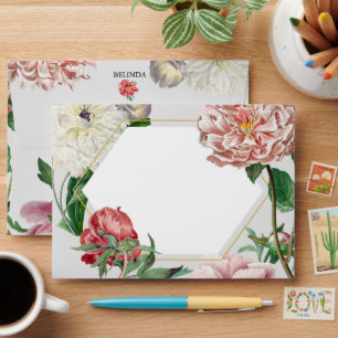 Pink White Peonies Flowers Wedding 5x7 Envelope