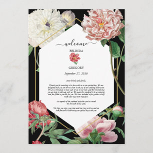 Pink White Peonies Flowers Wedding Itinerary Black Program