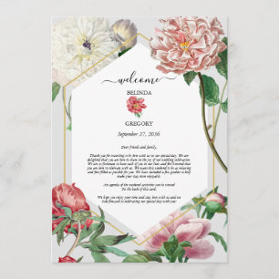 Pink White Peonies Flowers Wedding Itinerary Program
