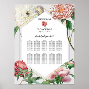 Pink White Peonies Flowers Wedding Seating Chart