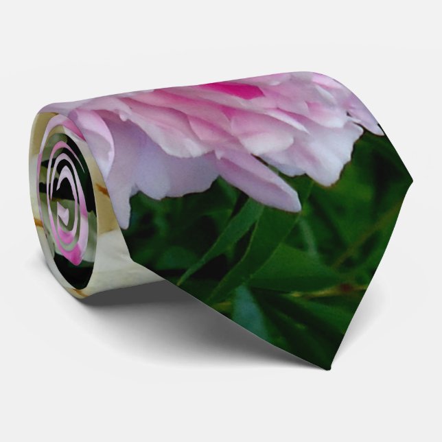 Pink White Peonies pink floral pink flowers Tie (Rolled)