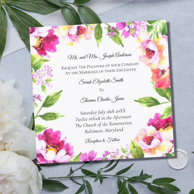 Pink White Peony Floral Greenery Elegant Wedding Invitation (Creator Uploaded)