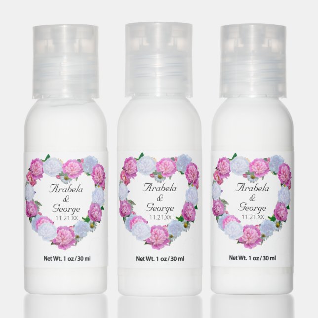 Pink white peony floral heart wreath Wedding favor Hand Lotion (Set)
