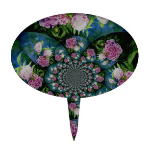 Pink white peony floral watercolor mandala cake topper