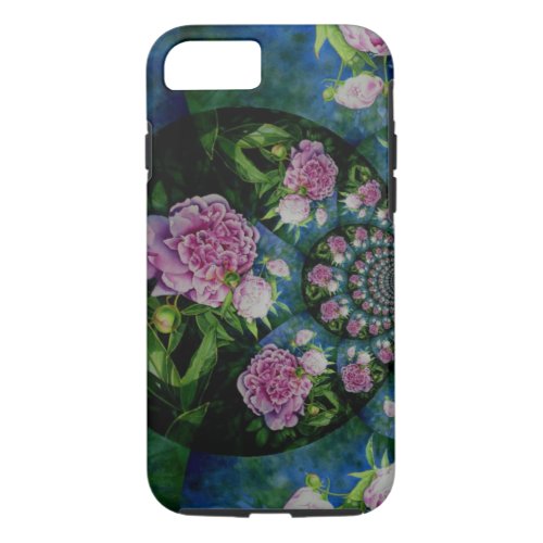 Pink white peony floral watercolor mandala iPhone 87 case