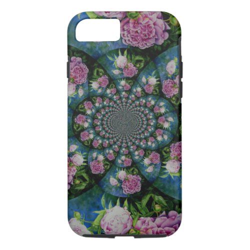 Pink white peony floral watercolor mandala iPhone 87 case