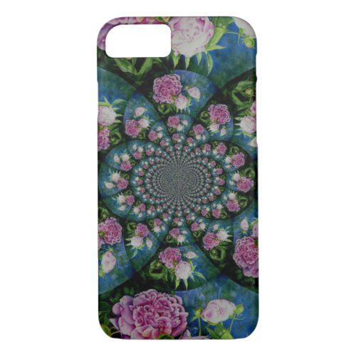 Pink white peony floral watercolor mandala iPhone 87 case