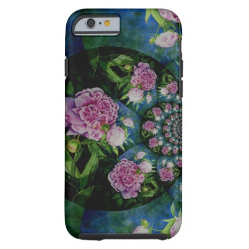 Pink white peony floral watercolor mandala tough iPhone 6 case