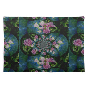 Pink white peony floral watercolor mandala cloth placemat