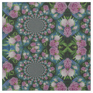 Pink white peony floral watercolor mandala fabric