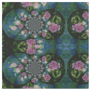 Pink white peony floral watercolor mandala fabric