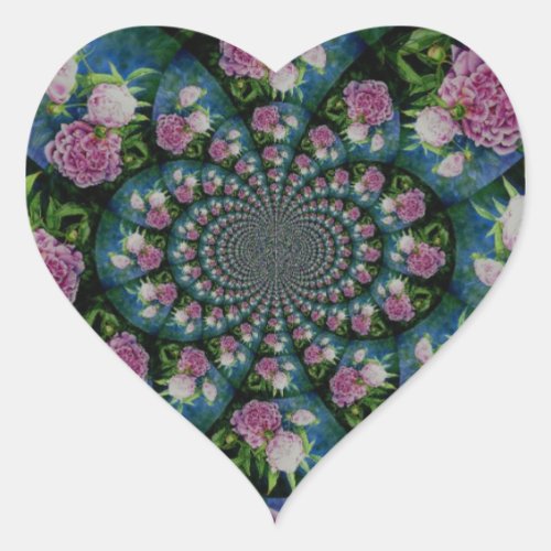 Pink white peony floral watercolor mandala heart sticker