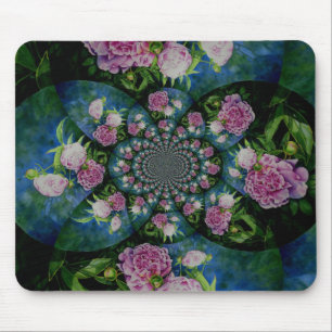 Pink white peony floral watercolor mandala mouse pad