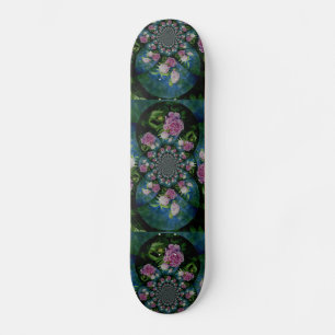 Pink white peony floral watercolor mandala skateboard deck