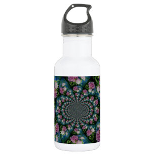 Pink white peony floral watercolor mandala stainless steel water bottle