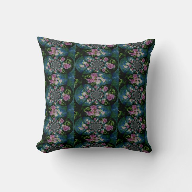 Pink white peony floral watercolor mandala throw pillow (Front)