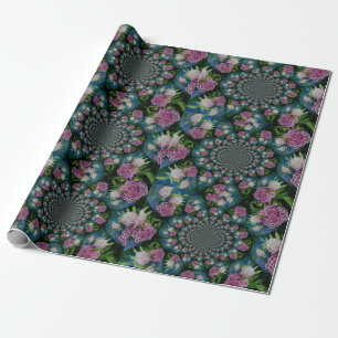 Pink white peony floral watercolor mandala wrapping paper