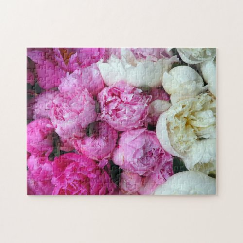Pink  White Peony Flowers Jigsaw Puzzle