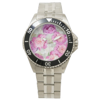 Pink White Peony Rose - Romantic Floral Watch