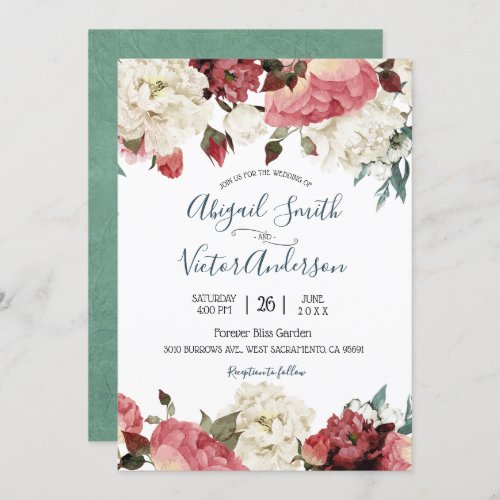 Pink  White Peony Spring Floral Wedding Invitation