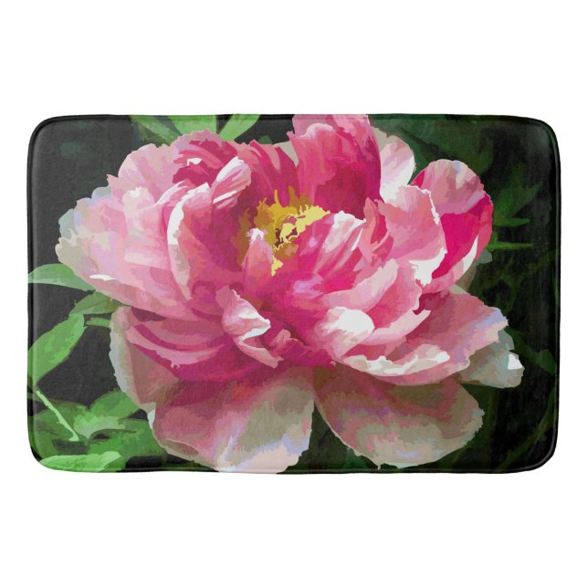 Pink White Peony Watercolor Fine Floral Bathroom Mat (Front)
