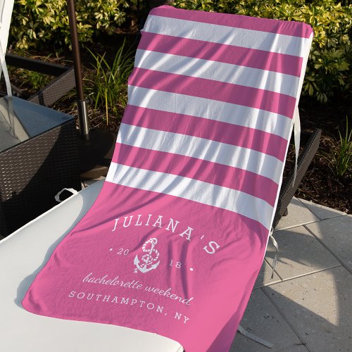 Pink  White Personalized Bachelorette Weekend Beach Towel