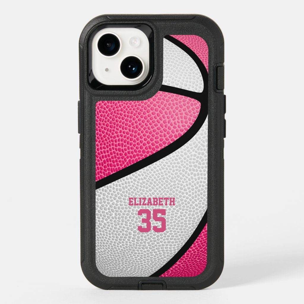 pink white personalized girls basketball OtterBox iPhone case