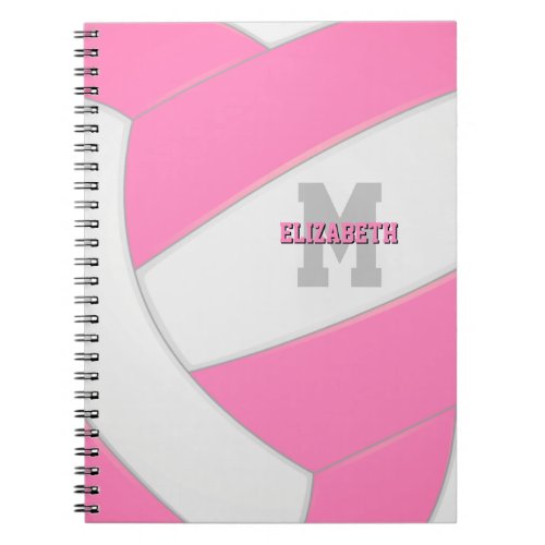 pink white personalized girls volleyball notebook