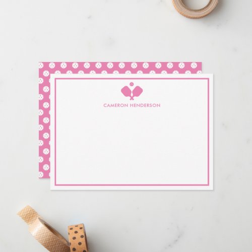 Pink White Personalized Name Fun Pickleball  Note Card