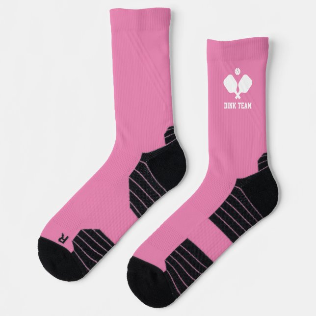 Pink White Pickleball Paddles Personalized Team Socks (Left)