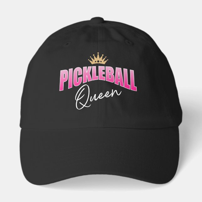 Pink & White Pickleball Queen Gold Crown Hat (Front)