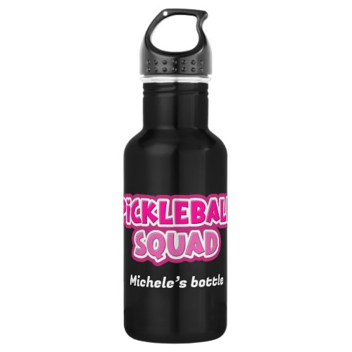 Pink White Pickleball Squad Group with Name Stainless Steel Water Bottle