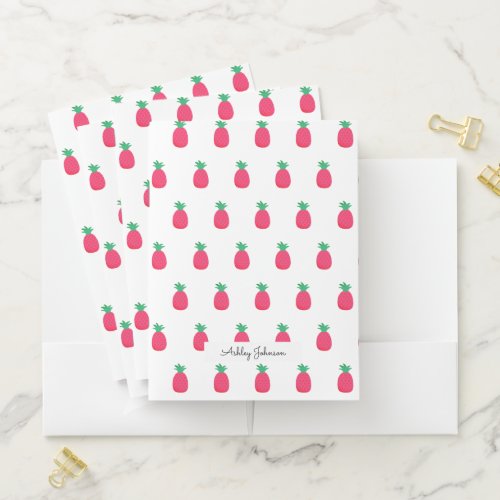 Pink White Pineapple Pattern Chic Pocket Folder