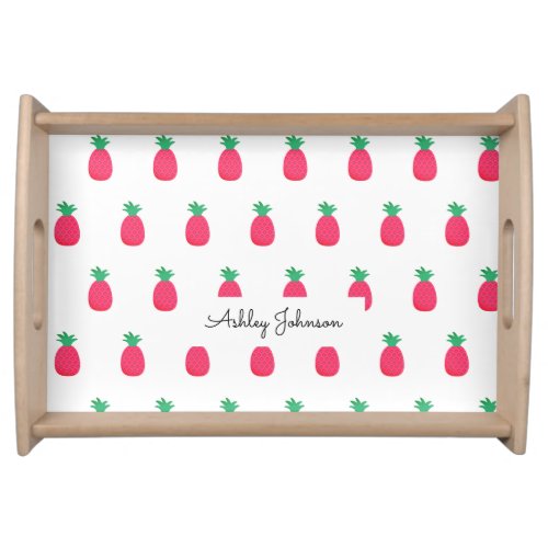 Pink White Pineapple Pattern Chic Serving Tray