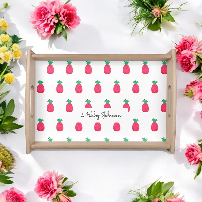 Pink White Pineapple Pattern Chic Serving Tray (Creator Uploaded)